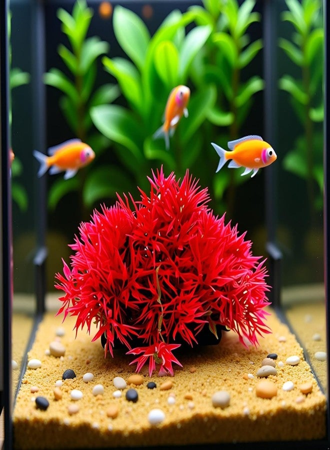 Tnyvm Red Artificial Flowers, Fake Flowers, Artificial Pine with Base Grass Fish Tank Ornament Aquatic Plant Landscape Decor, Aquarium Décor Plastic Plants - Image 4